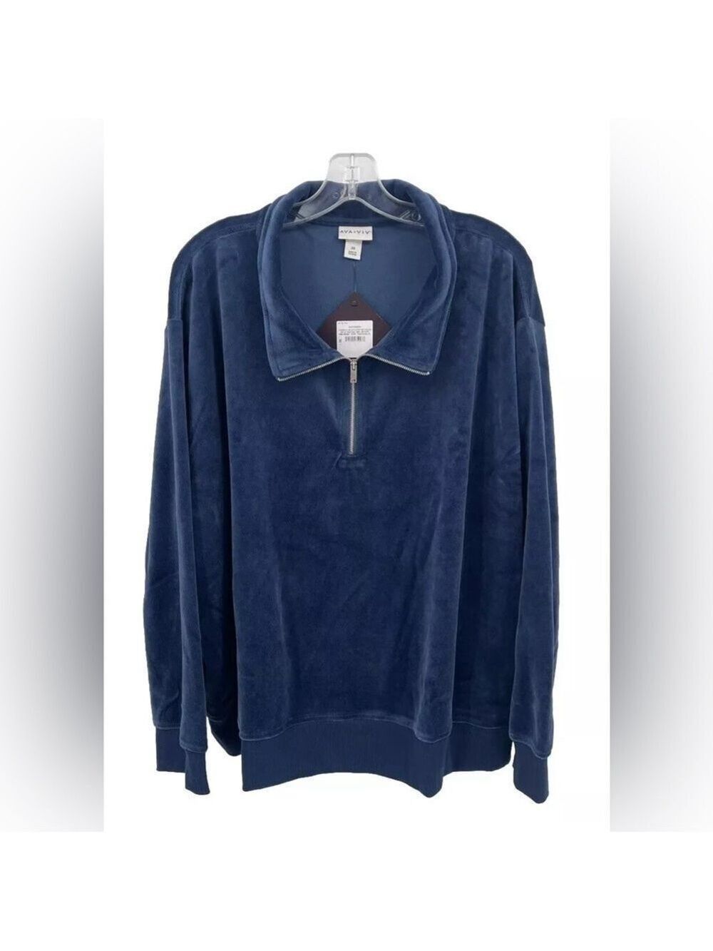 Ava & Viv Velour Pullover Navy Blue 1/4 Zip 4X NWT